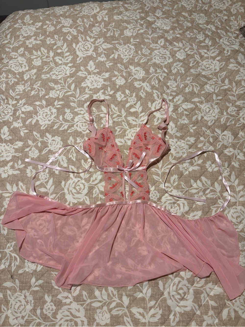 Delicate Pink Lace Babydoll Chemise
